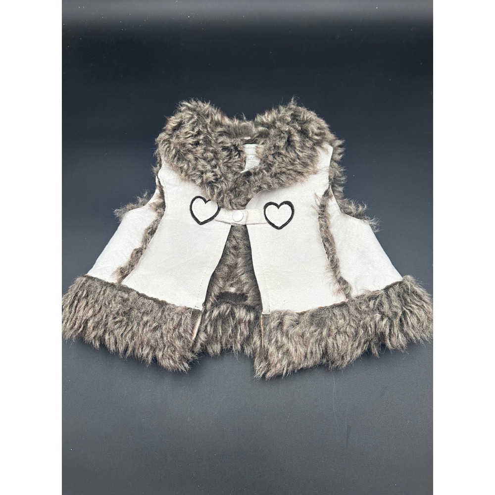 First Impressions Baby Vest Girls Faux‎ Fur Suede Hearts Brown Beige 18 Months
